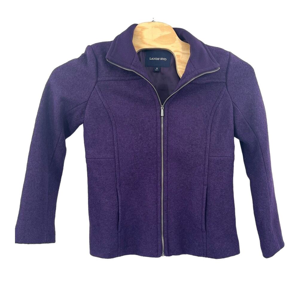 Lands End Wool Zip Up Winter Jacket Purple Womens Size 10 Pockets